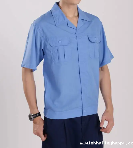 夏季天蓝色短袖工作服